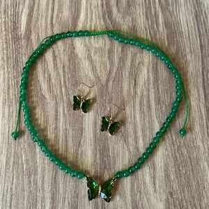 Green Aventurine Butterfly Necklace & Earring Set